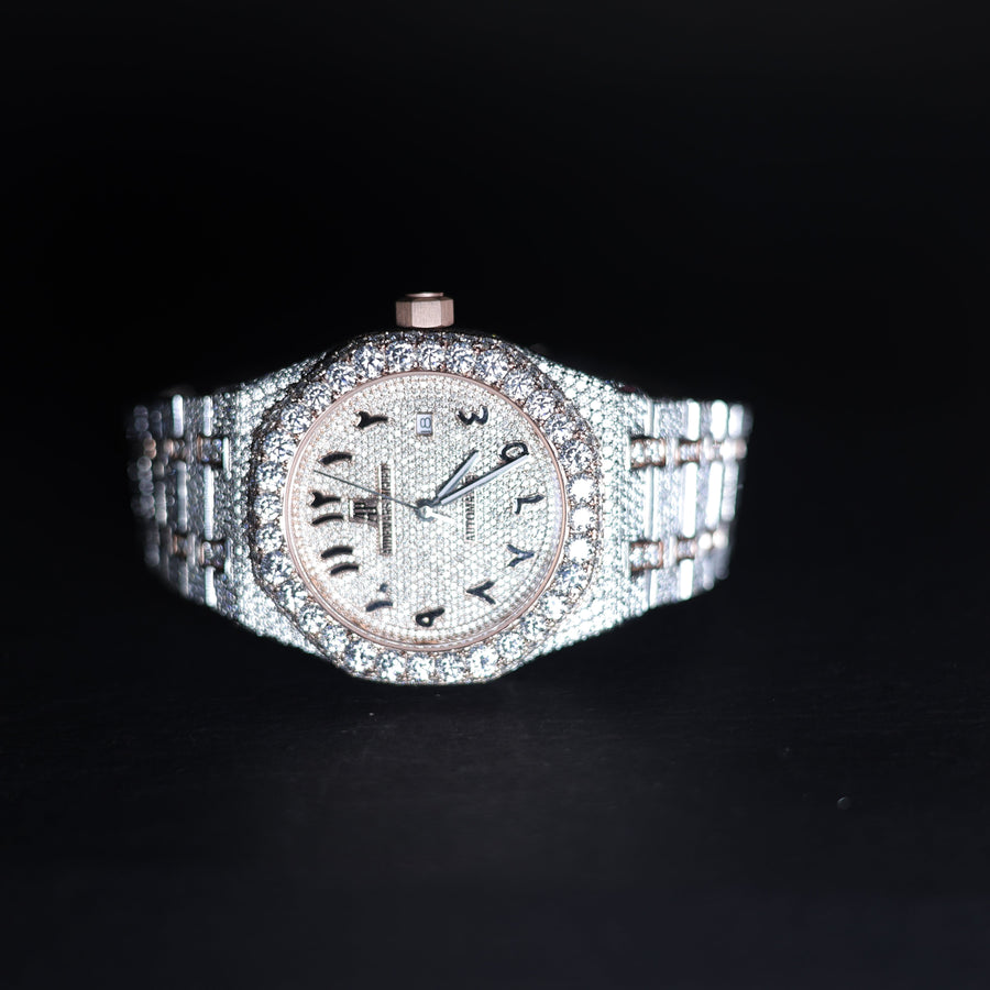 Mens Rose-white Gold Plated Moissanite Diamond Watch