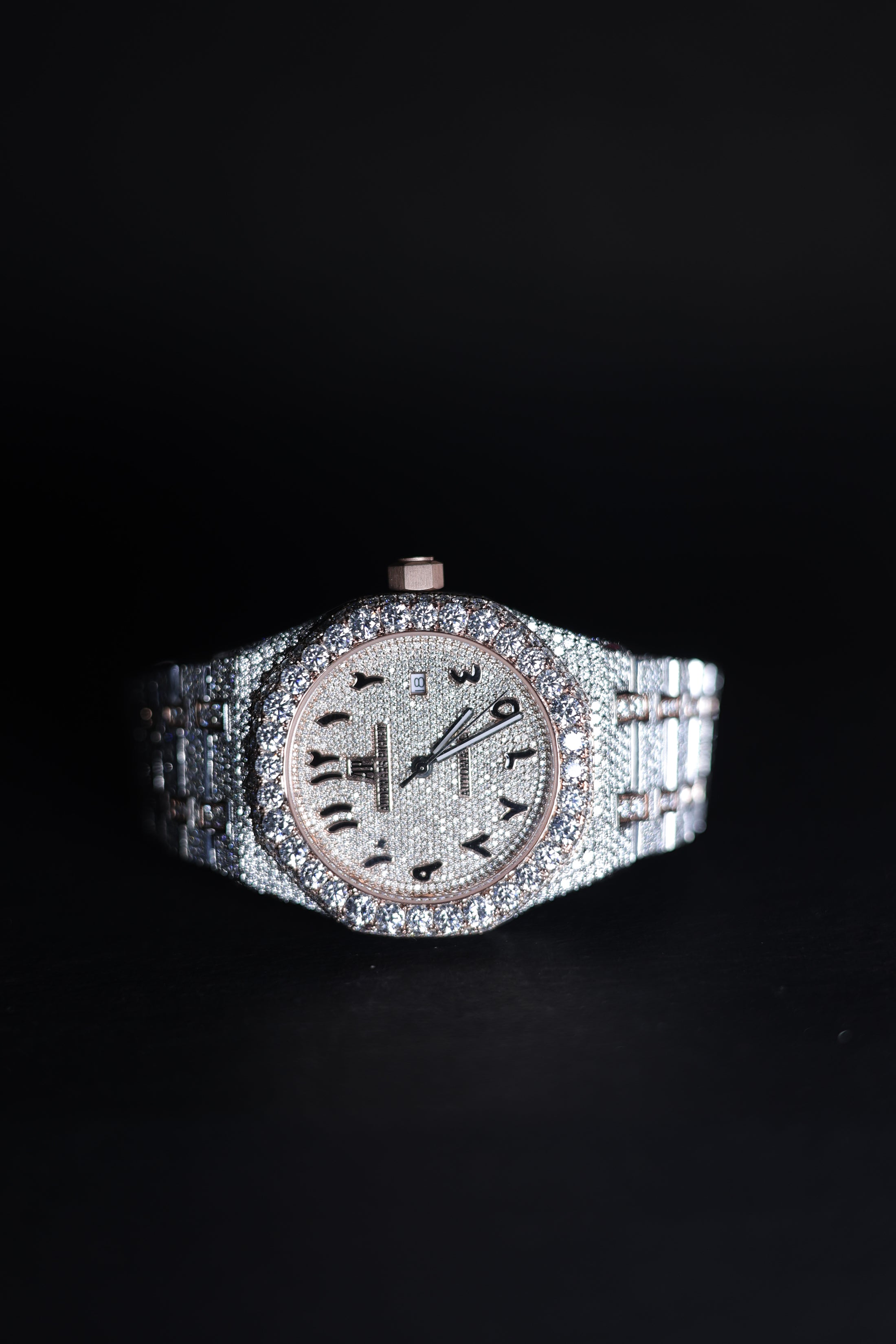 Mens Rose-white Gold Plated Moissanite Diamond Watch