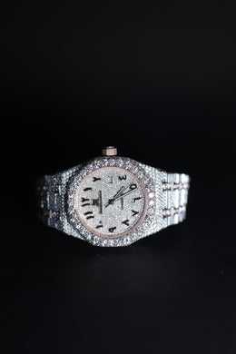 Mens Rose-white Gold Plated Moissanite Diamond Watch