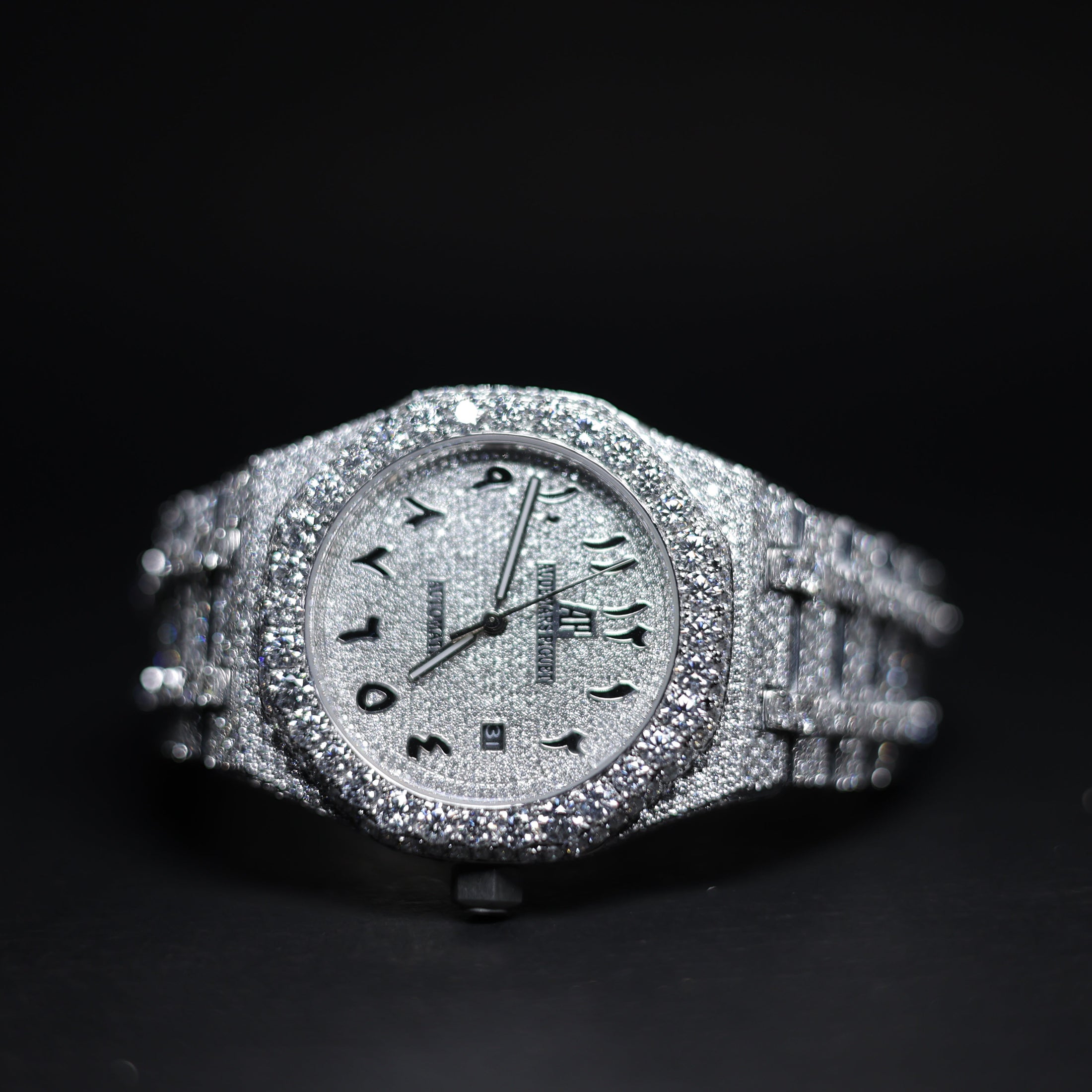 Mens white Gold Plated Moissanite Diamond Watch