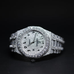 Mens white Gold Plated Moissanite Diamond Watch