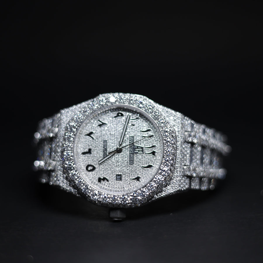 Mens white Gold Plated Moissanite Diamond Watch