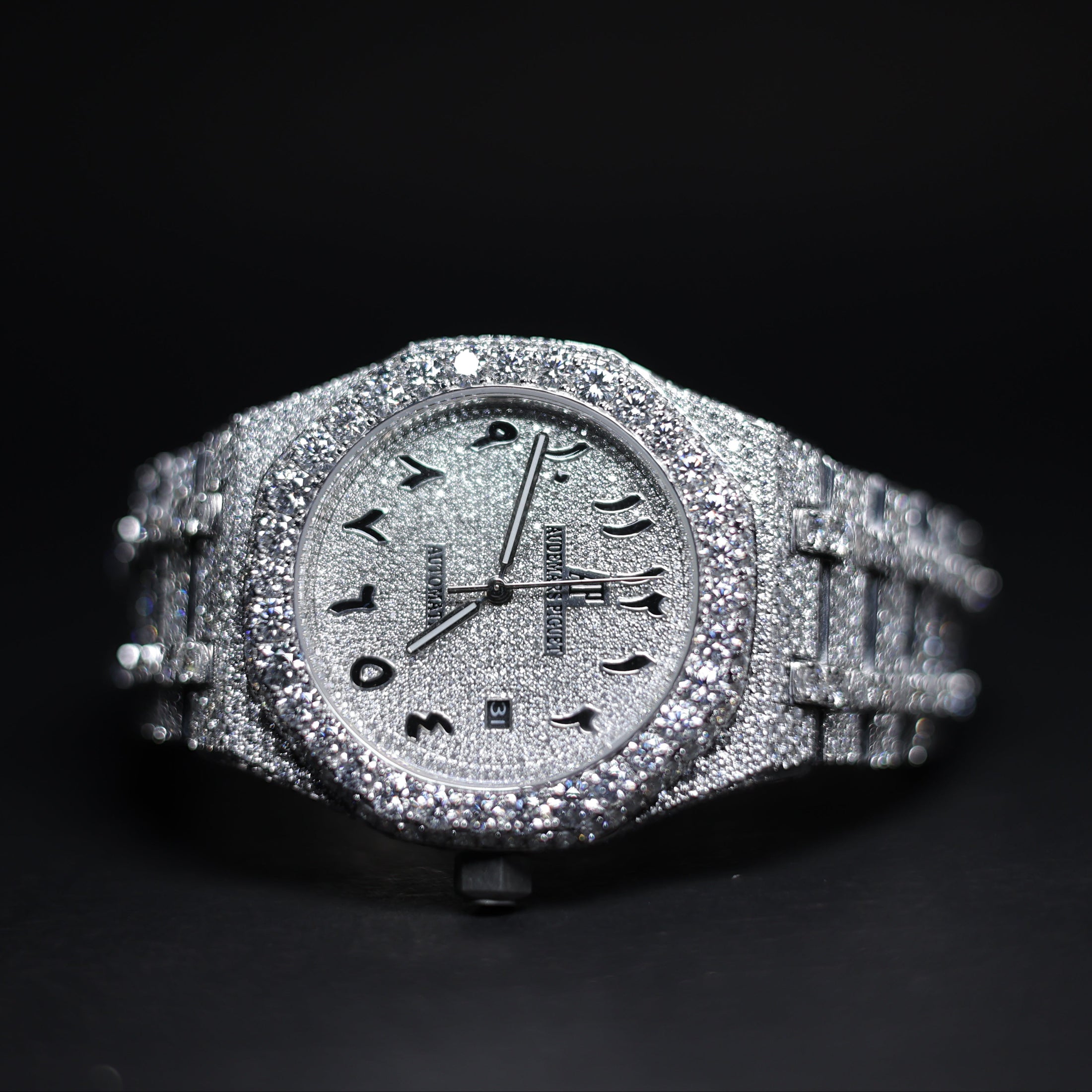 Mens white Gold Plated Moissanite Diamond Watch
