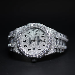 Mens white Gold Plated Moissanite Diamond Watch
