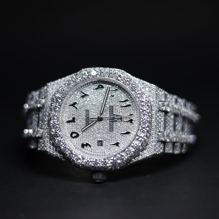 Mens white Gold Plated Moissanite Diamond Watch