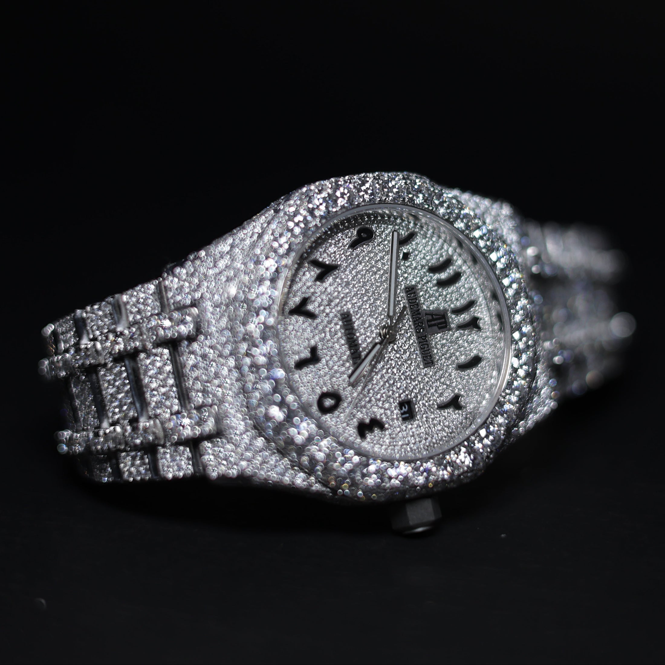 Mens white Gold Plated Moissanite Diamond Watch