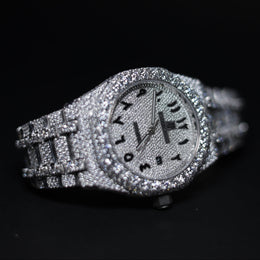 Mens white Gold Plated Moissanite Diamond Watch