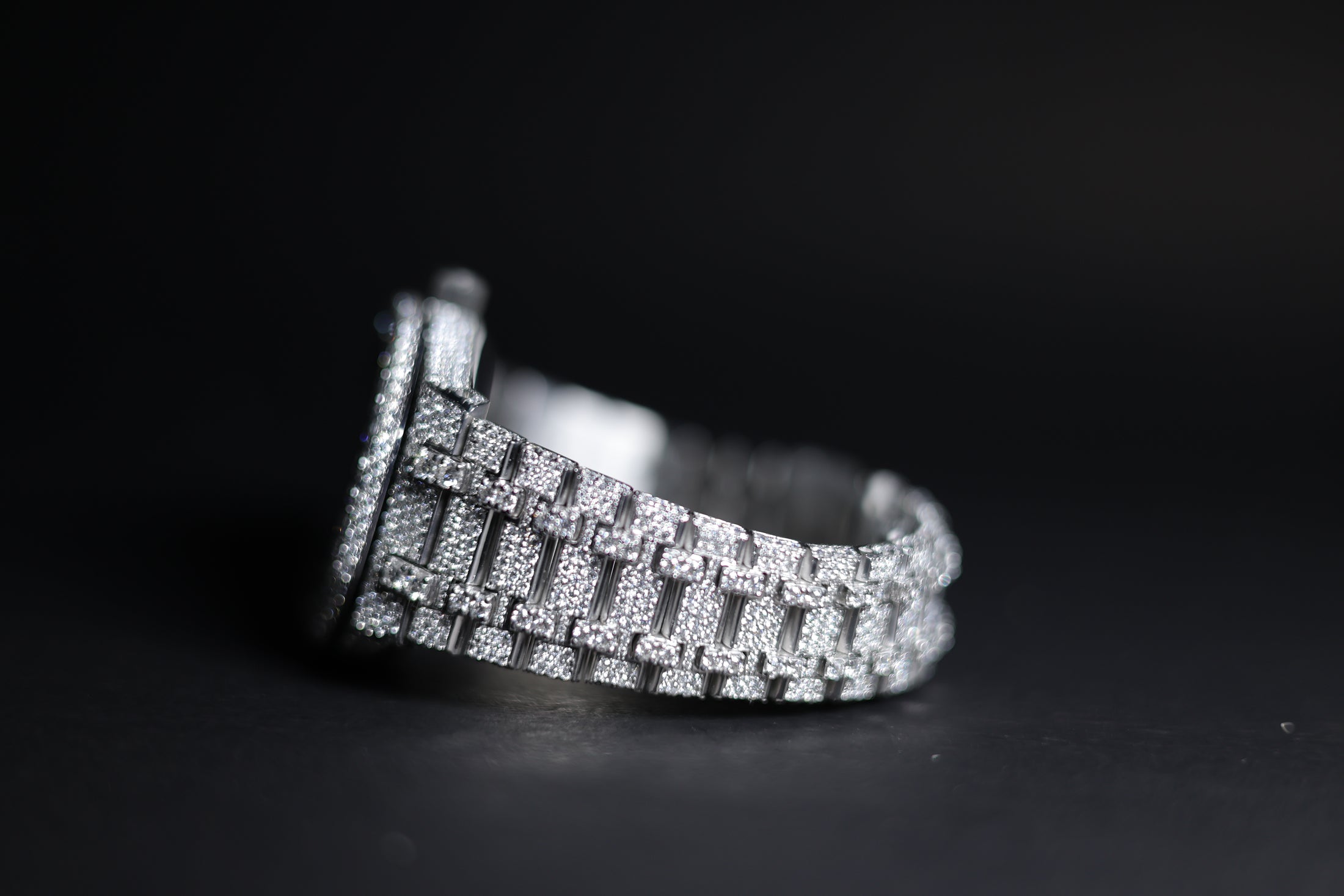 Mens white Gold Plated Moissanite Diamond Watch