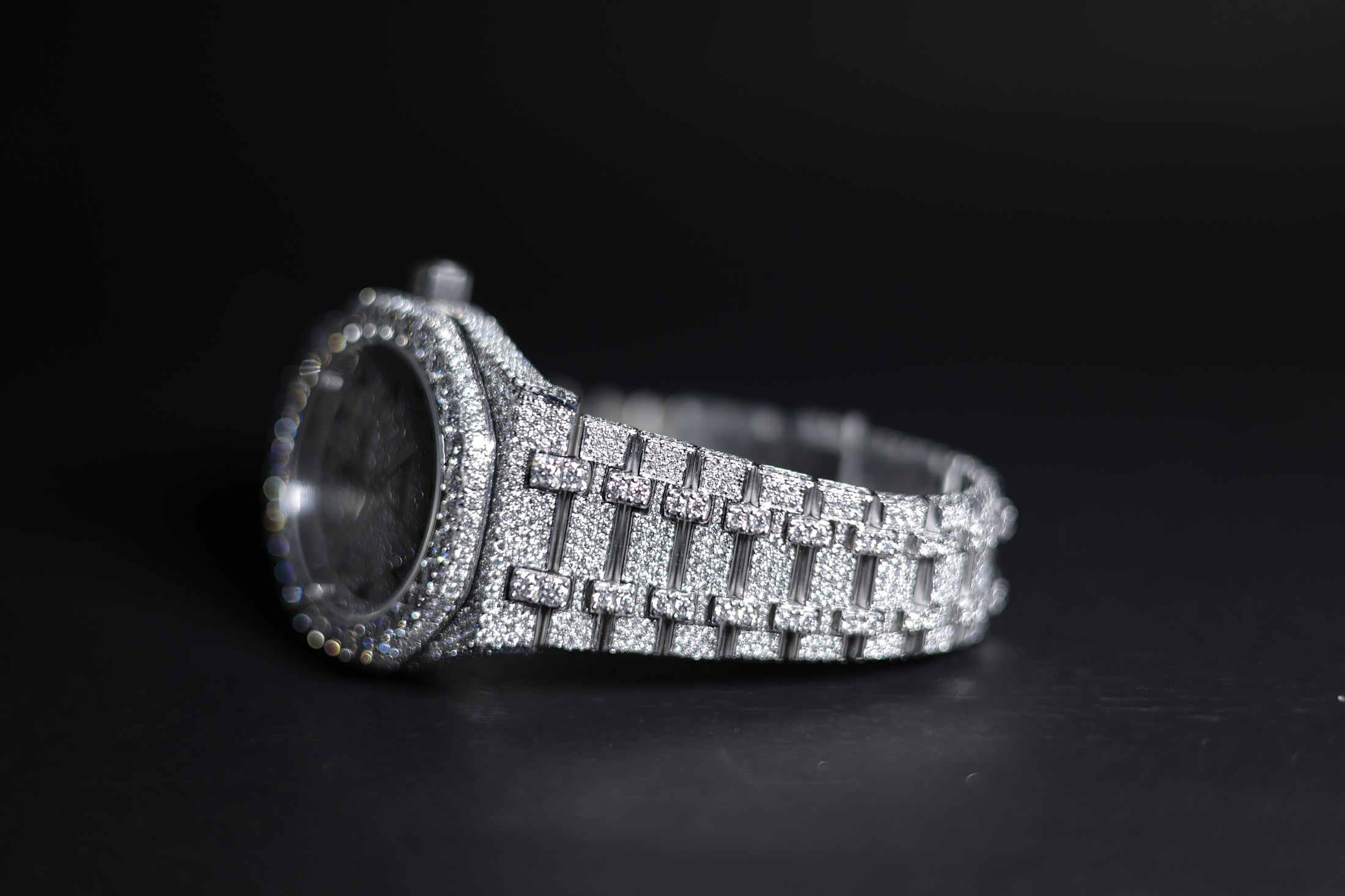 Mens white Gold Plated Moissanite Diamond Watch