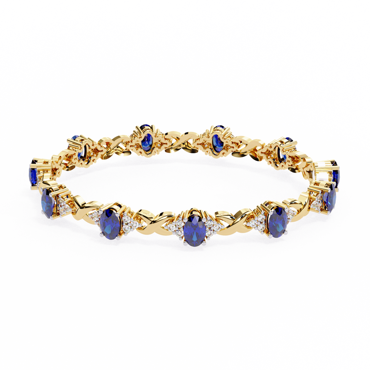 Blue Sapphire & Diamond Infinity Bracelet | Oval Cut Gemstone Twist Link Bracelet for Women