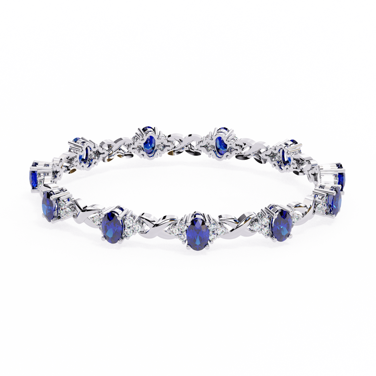 Blue Sapphire & Diamond Infinity Bracelet | Oval Cut Gemstone Twist Link Bracelet for Women