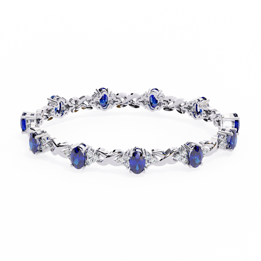 Blue Sapphire & Diamond Infinity Bracelet | Oval Cut Gemstone Twist Link Bracelet for Women