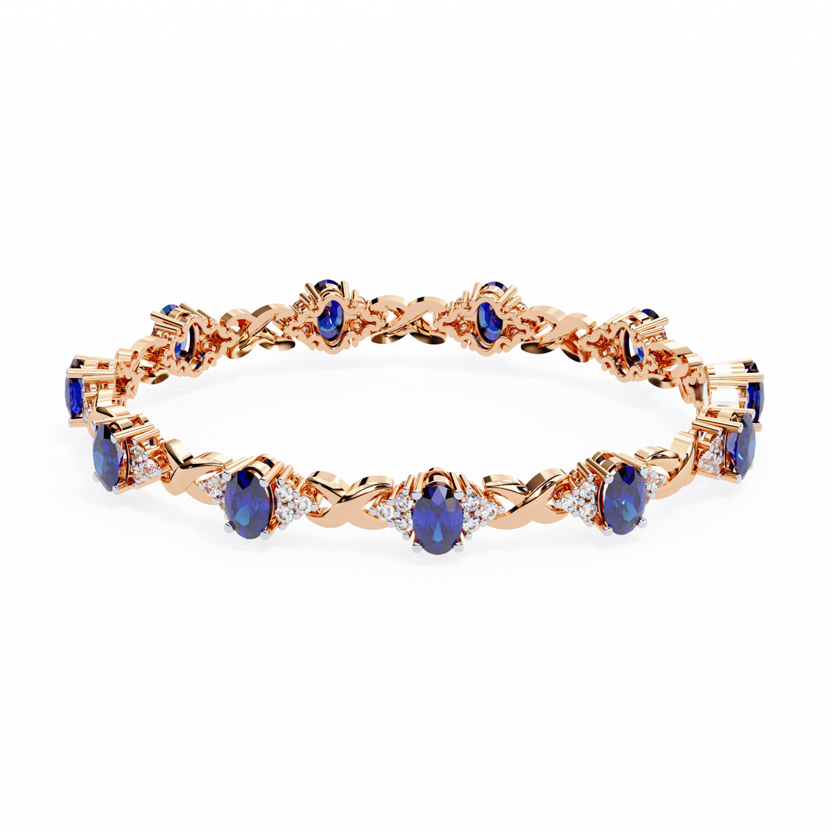 Blue Sapphire & Diamond Infinity Bracelet | Oval Cut Gemstone Twist Link Bracelet for Women