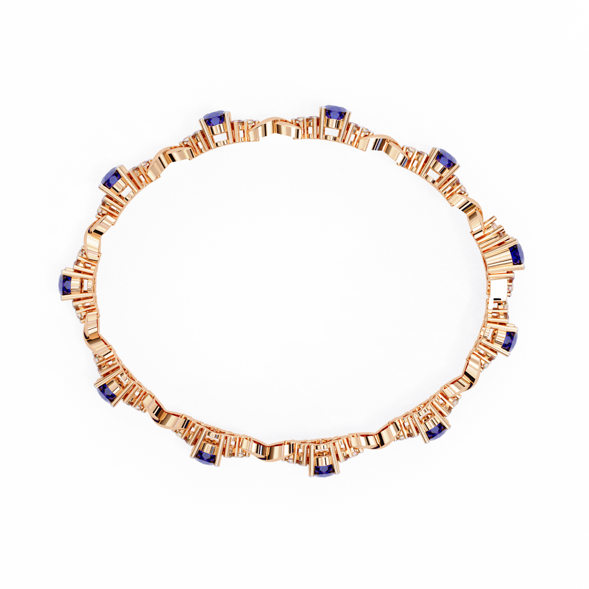 Blue Sapphire & Diamond Infinity Bracelet | Oval Cut Gemstone Twist Link Bracelet for Women