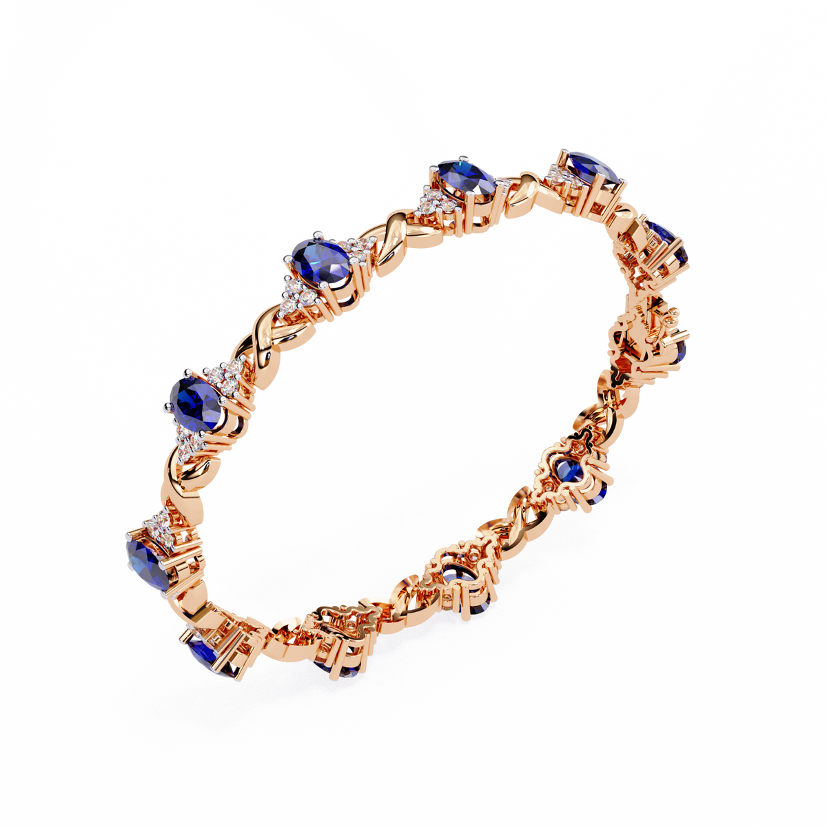 Blue Sapphire & Diamond Infinity Bracelet | Oval Cut Gemstone Twist Link Bracelet for Women