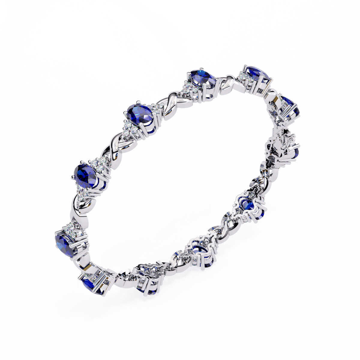 Blue Sapphire & Diamond Infinity Bracelet | Oval Cut Gemstone Twist Link Bracelet for Women