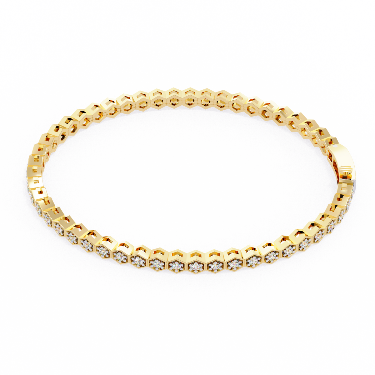 Hexagon Shaped Round Diamond Tennis Bracelet | Geometric Honeycomb Bracelet for Women