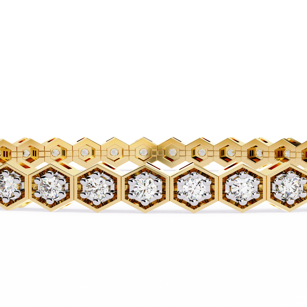 Hexagon Shaped Round Diamond Tennis Bracelet | Geometric Honeycomb Bracelet for Women