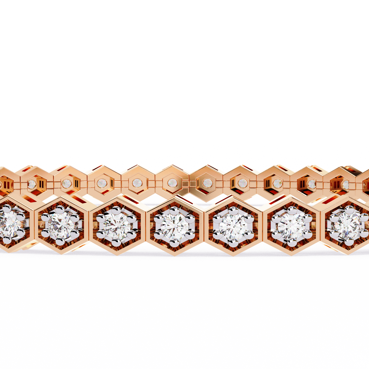 Hexagon Shaped Round Diamond Tennis Bracelet | Geometric Honeycomb Bracelet for Women