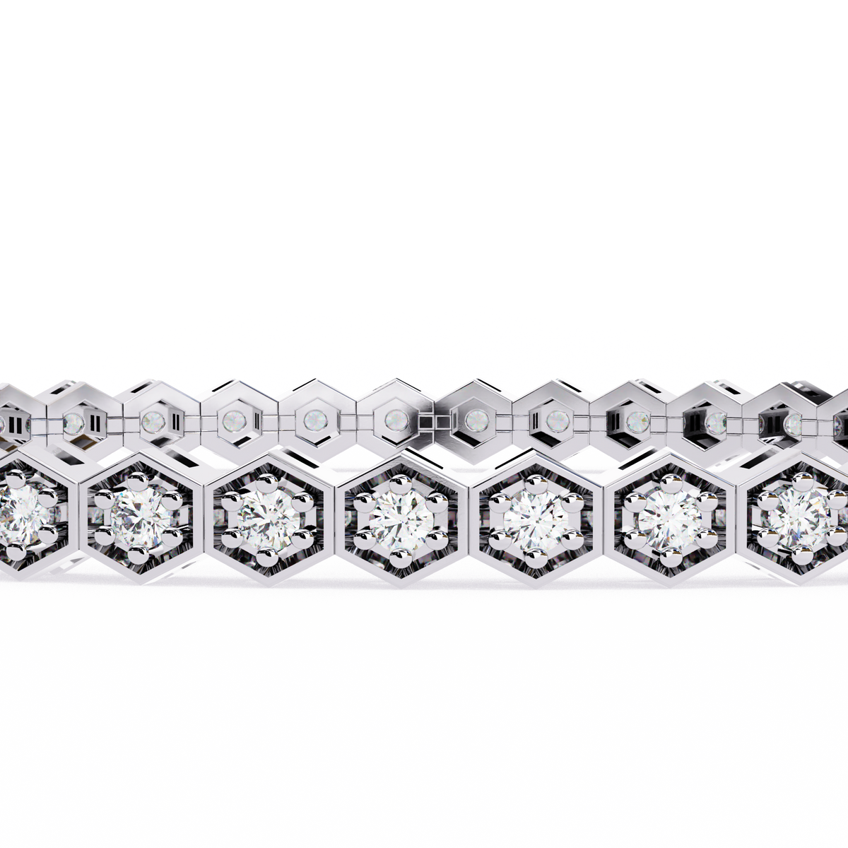 Hexagon Shaped Round Diamond Tennis Bracelet | Geometric Honeycomb Bracelet for Women