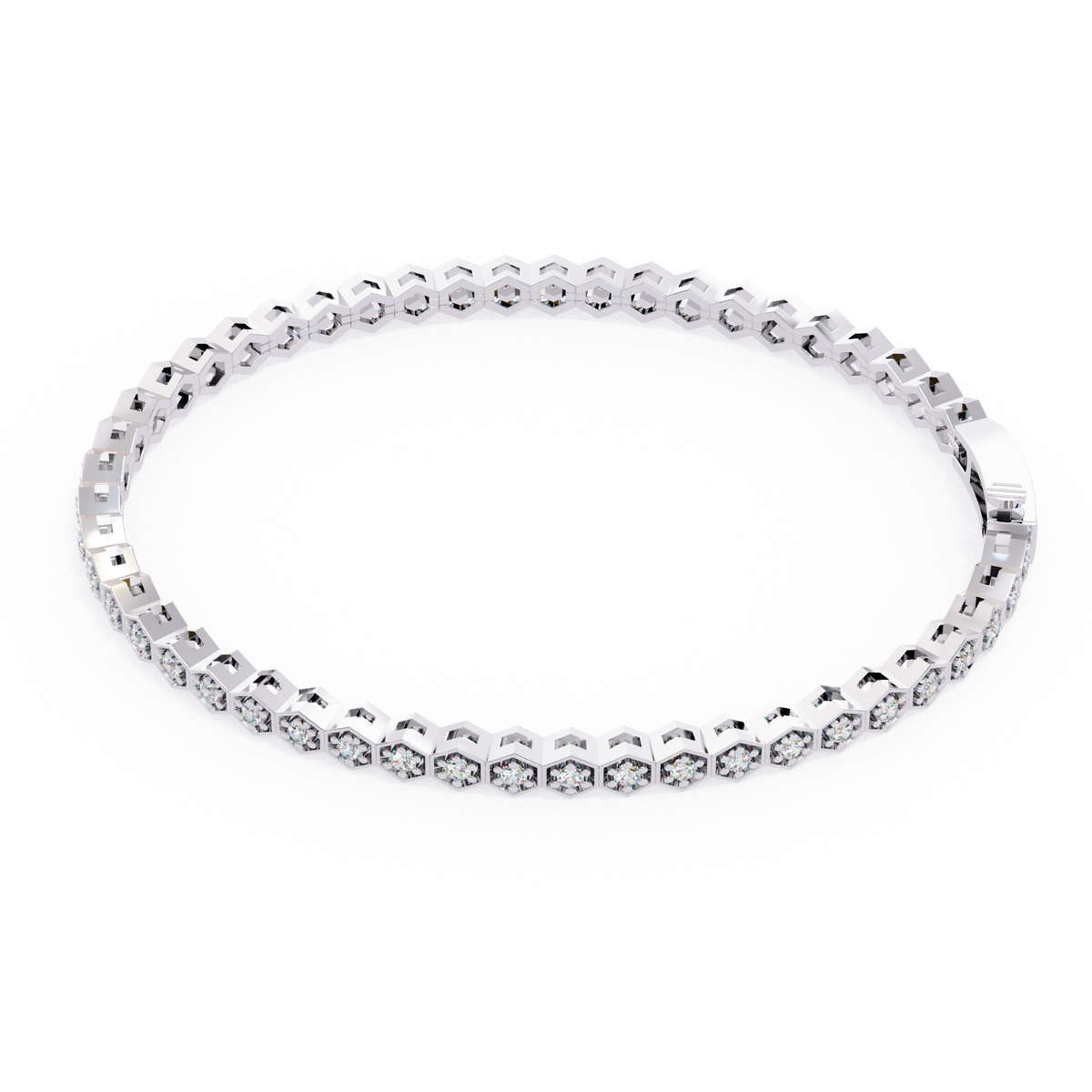 Hexagon Shaped Round Diamond Tennis Bracelet | Geometric Honeycomb Bracelet for Women