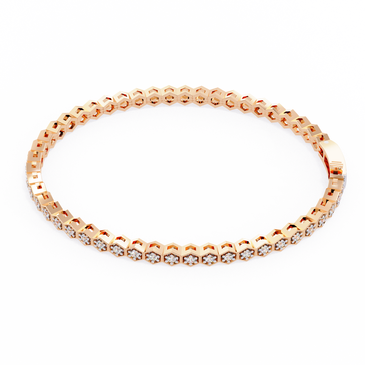 Hexagon Shaped Round Diamond Tennis Bracelet | Geometric Honeycomb Bracelet for Women