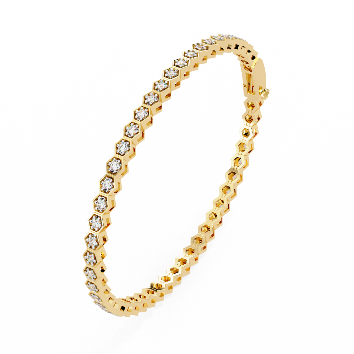 Hexagon Shaped Round Diamond Tennis Bracelet | Geometric Honeycomb Bracelet for Women
