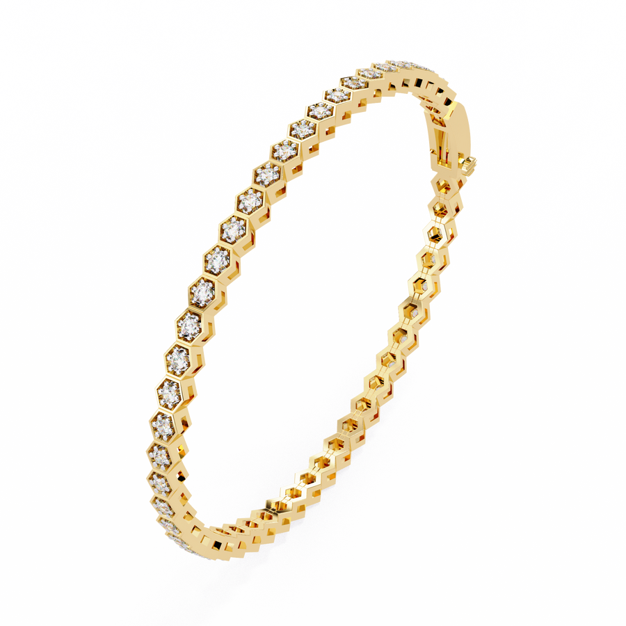 Hexagon Shaped Round Diamond Tennis Bracelet | Geometric Honeycomb Bracelet for Women