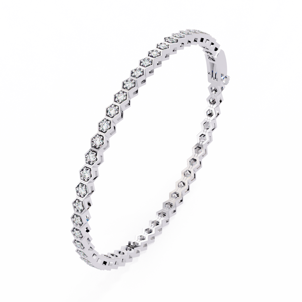 Hexagon Shaped Round Diamond Tennis Bracelet | Geometric Honeycomb Bracelet for Women