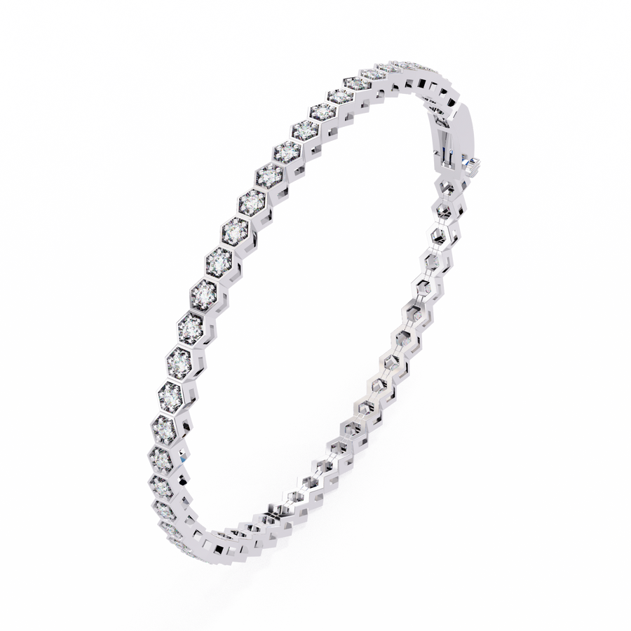 Hexagon Shaped Round Diamond Tennis Bracelet | Geometric Honeycomb Bracelet for Women
