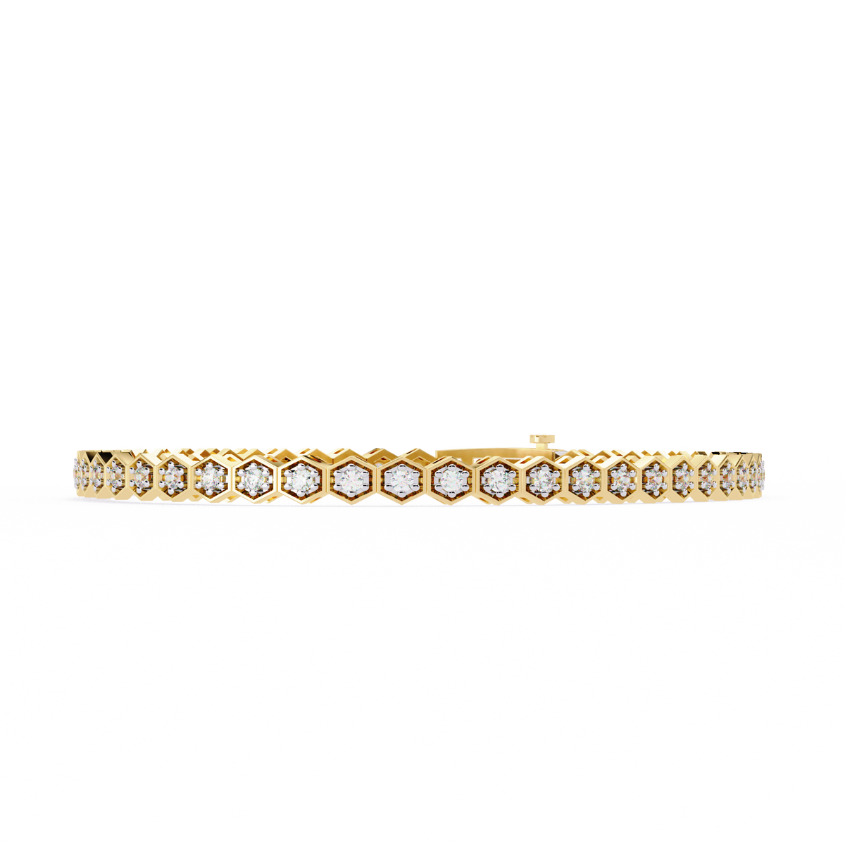Hexagon Shaped Round Diamond Tennis Bracelet | Geometric Honeycomb Bracelet for Women