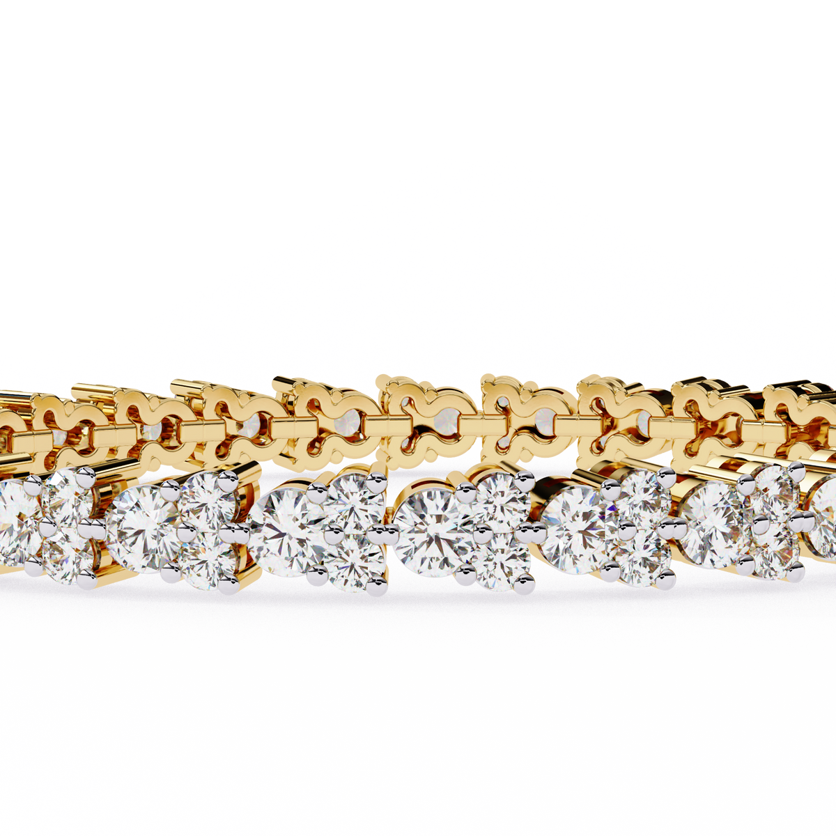Yellow Gold Diamond Cluster Tennis Bracelet | Sparkling Multi-Stone Eternity Bracelet for Women