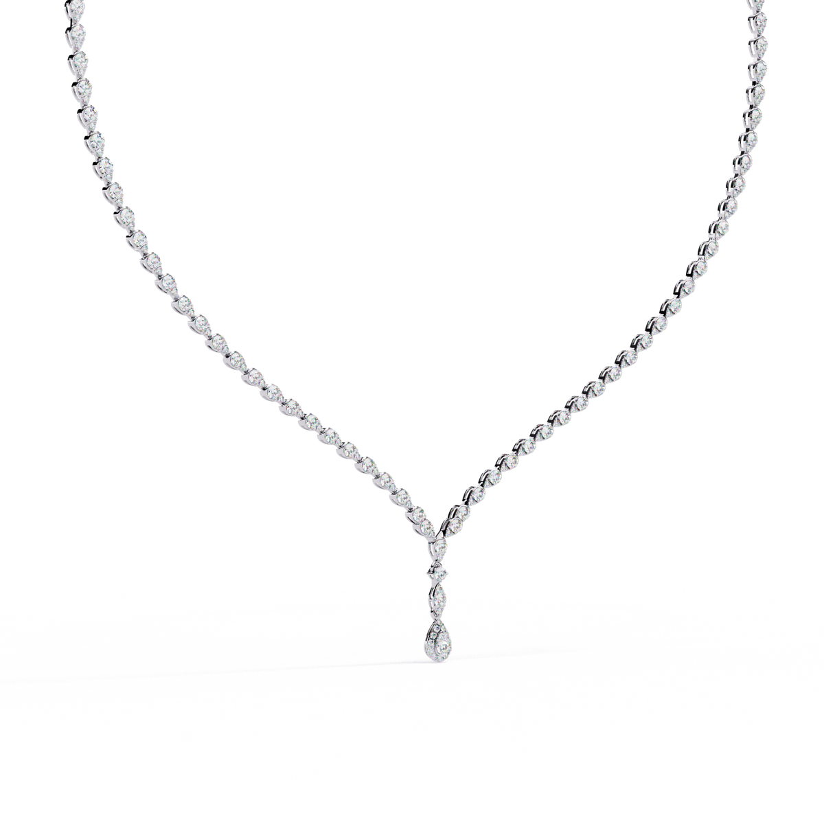 Round Diamond Pear Shape Cluster Pendant Necklace, 18K White Gold Teardrop Halo Jewelry