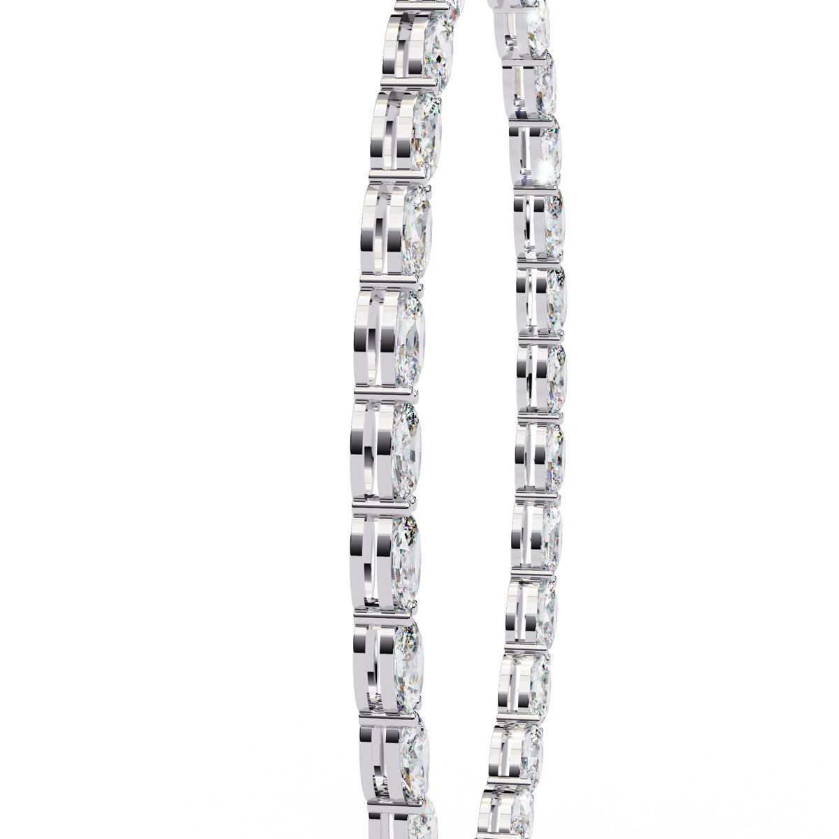 Horizontal Oval Cut Diamond Tennis Necklace, 18K Gold East-West Riviera Choker, Luxury Statement Bridal Jewelry