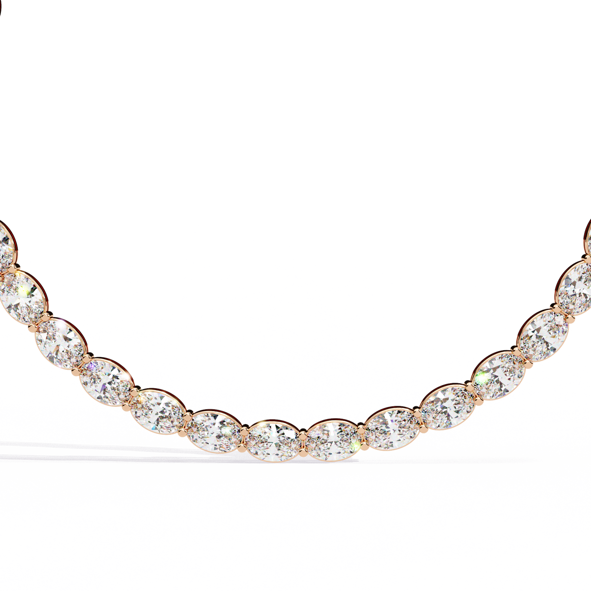 Horizontal Oval Cut Diamond Tennis Necklace, 18K Gold East-West Riviera Choker, Luxury Statement Bridal Jewelry