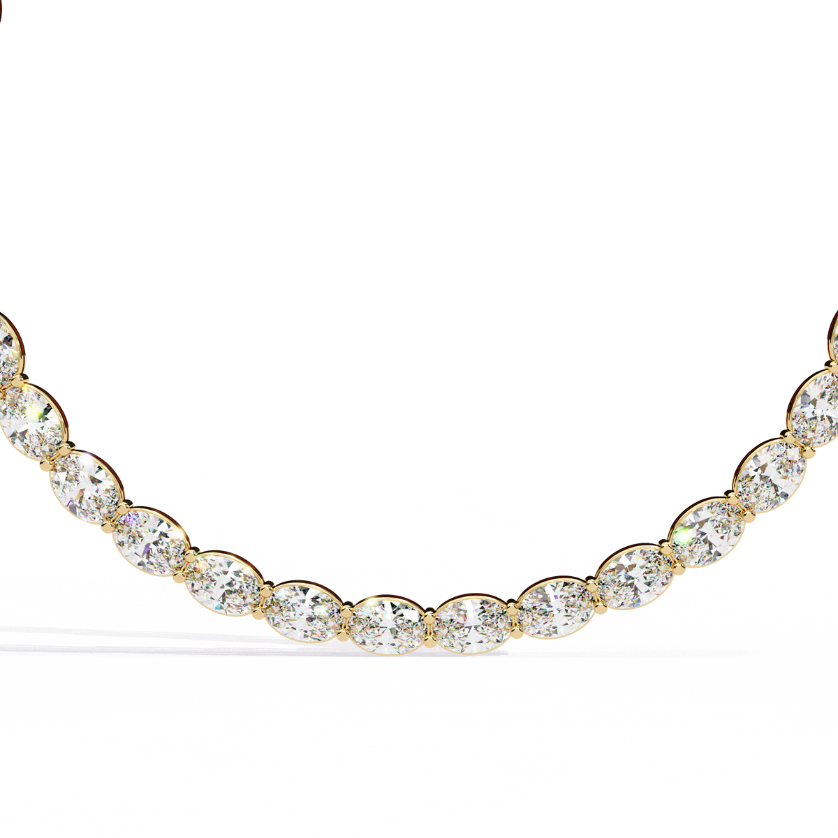 Horizontal Oval Cut Diamond Tennis Necklace, 18K Gold East-West Riviera Choker, Luxury Statement Bridal Jewelry
