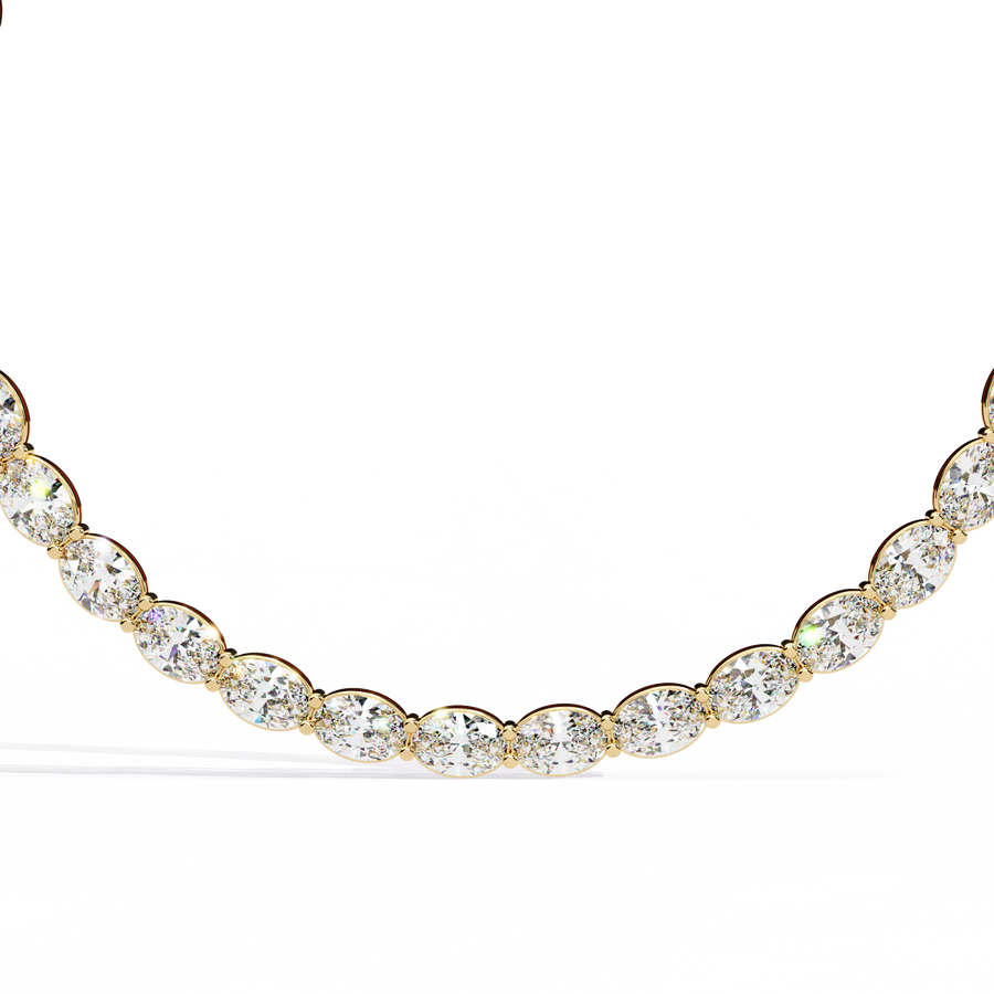 Horizontal Oval Cut Diamond Tennis Necklace, 18K Gold East-West Riviera Choker, Luxury Statement Bridal Jewelry