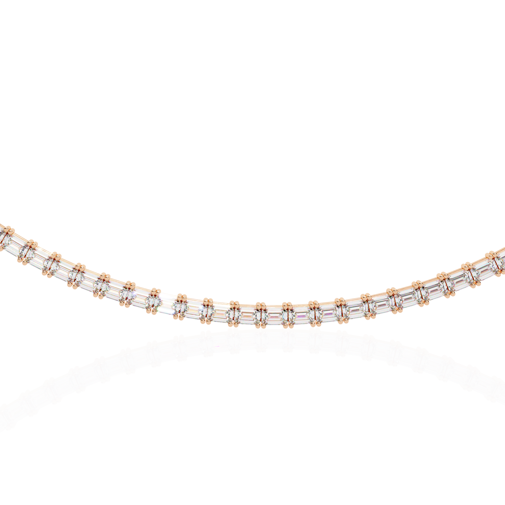 Emerald Cut Lab Grown Diamond Tennis Necklace | 18K Yellow Gold Eternity Riviera Chain