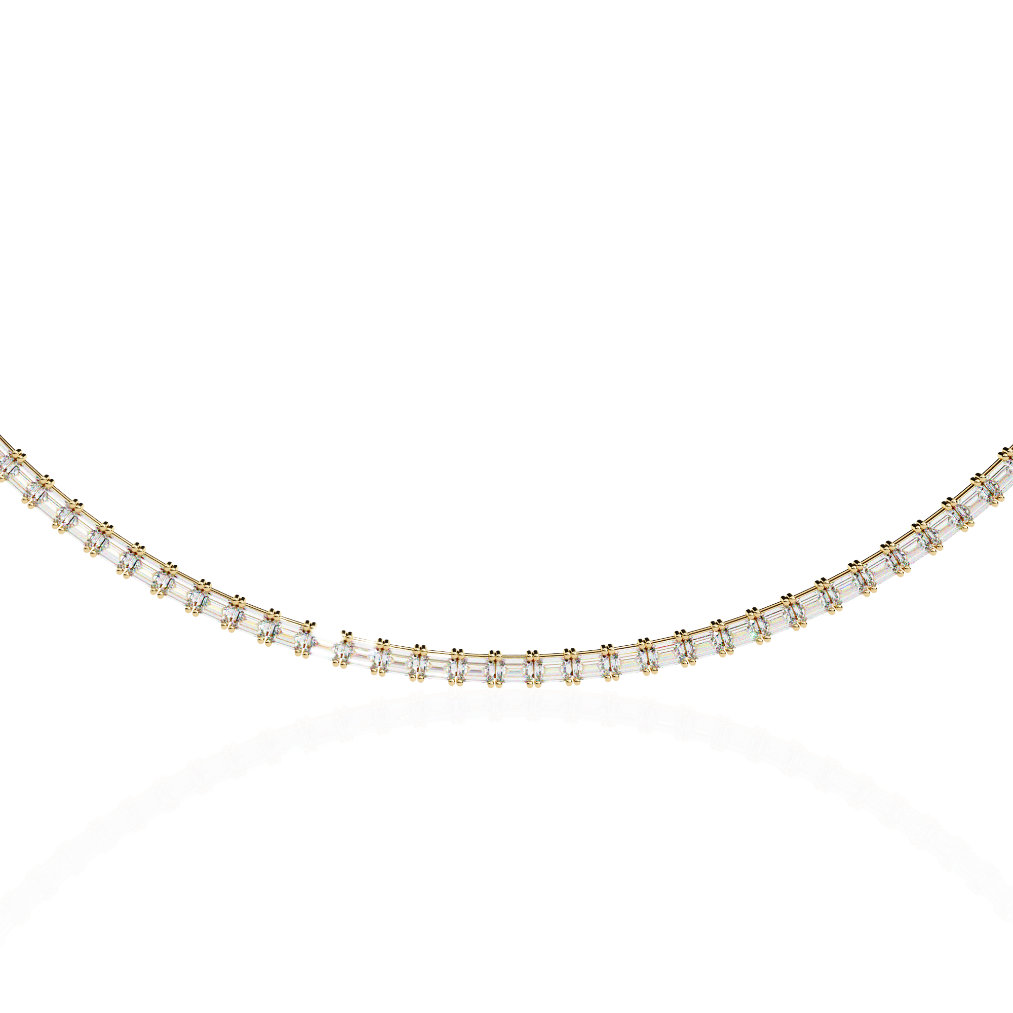 Emerald Cut Lab Grown Diamond Tennis Necklace | 18K Yellow Gold Eternity Riviera Chain