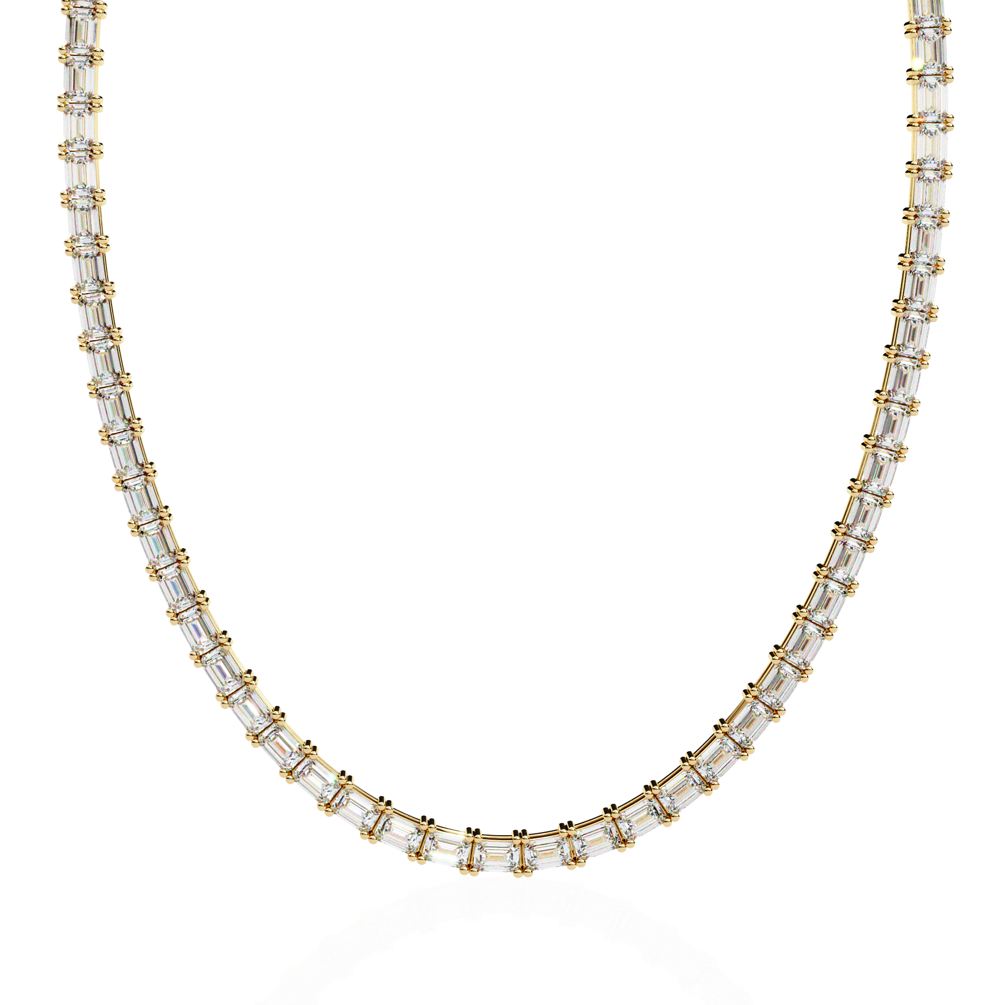 Emerald Cut Lab Grown Diamond Tennis Necklace | 18K Yellow Gold Eternity Riviera Chain
