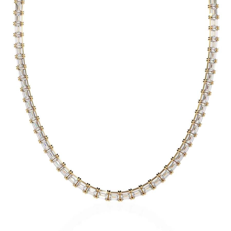 Emerald Cut Lab Grown Diamond Tennis Necklace | 18K Yellow Gold Eternity Riviera Chain
