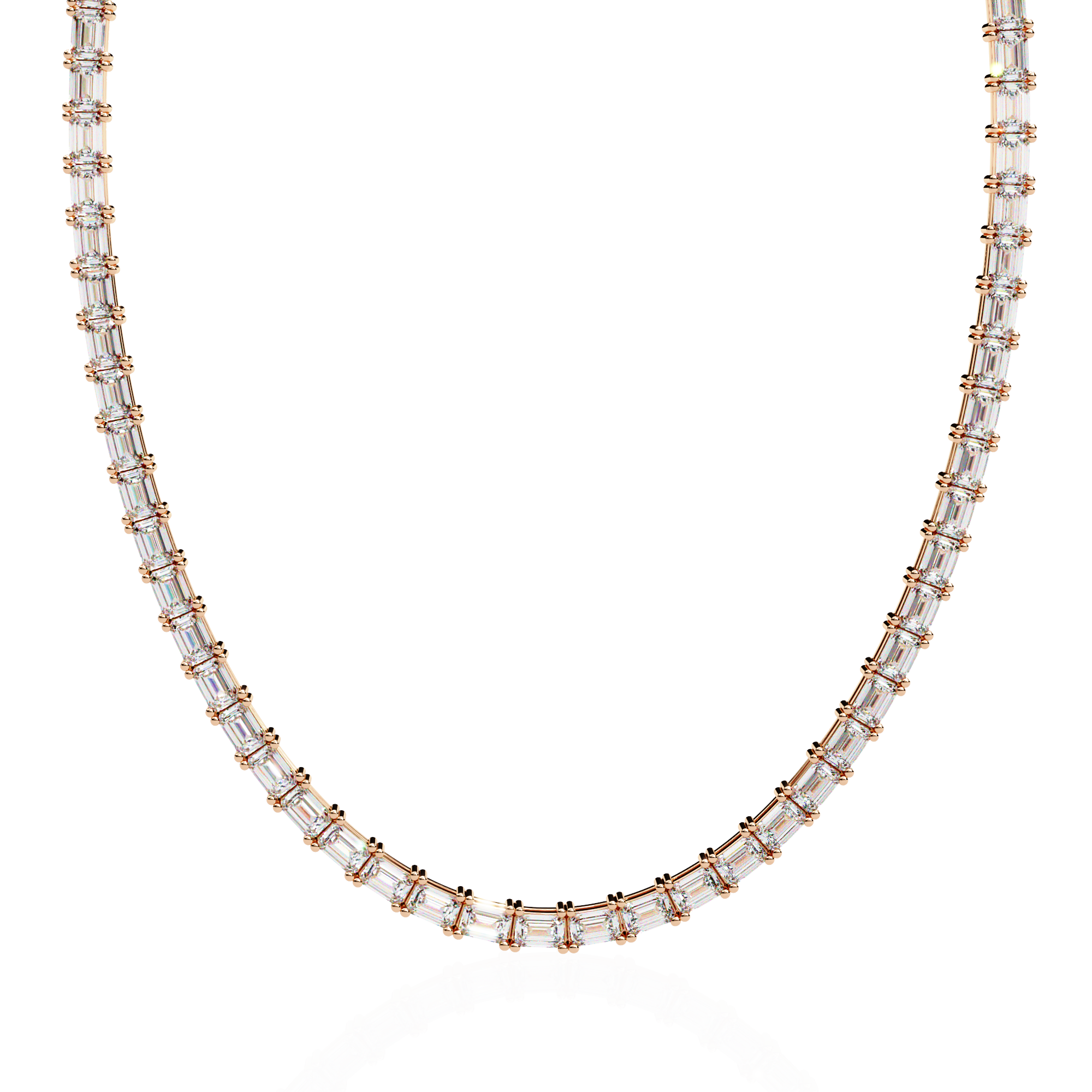 Emerald Cut Lab Grown Diamond Tennis Necklace | 18K Yellow Gold Eternity Riviera Chain