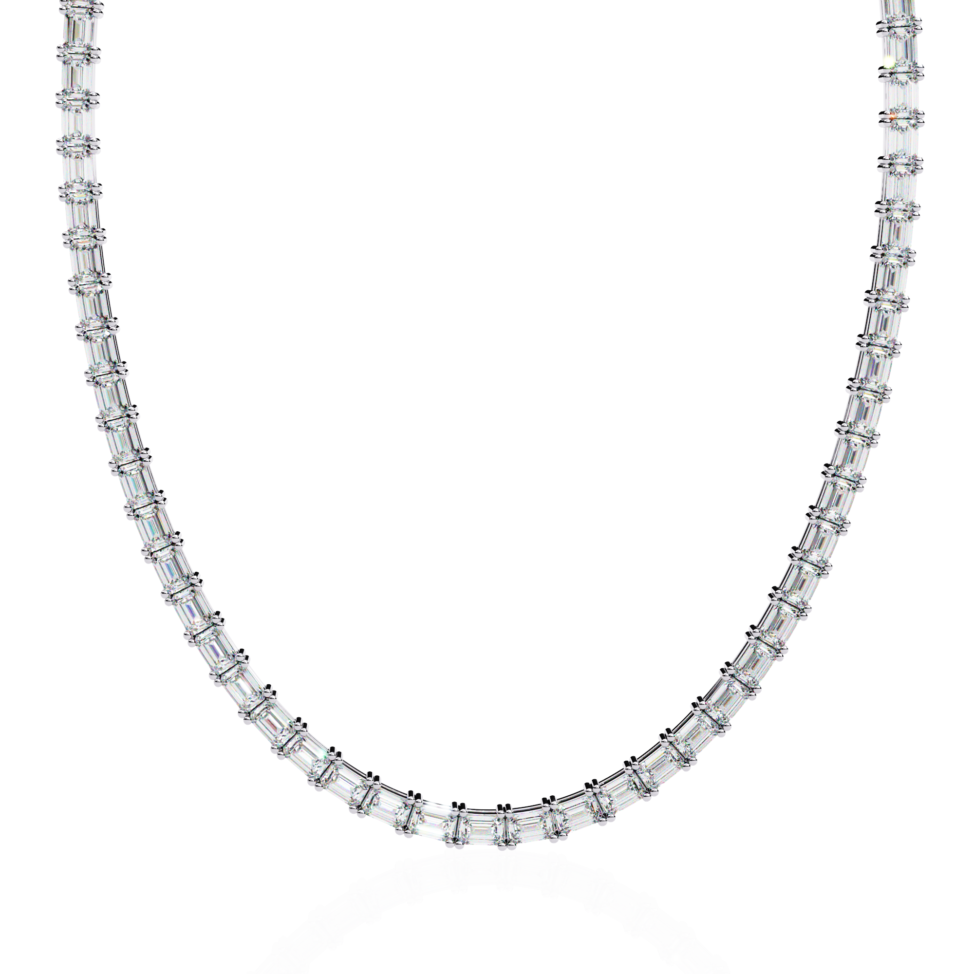 Emerald Cut Lab Grown Diamond Tennis Necklace | 18K Yellow Gold Eternity Riviera Chain