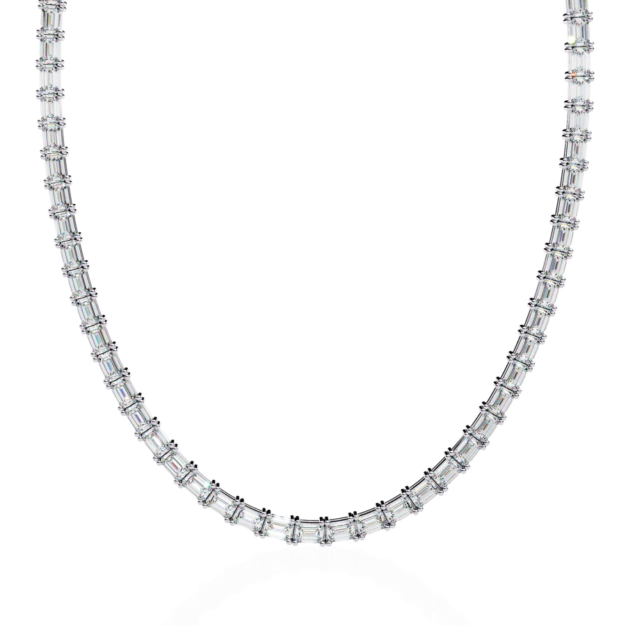 Emerald Cut Lab Grown Diamond Tennis Necklace | 18K Yellow Gold Eternity Riviera Chain
