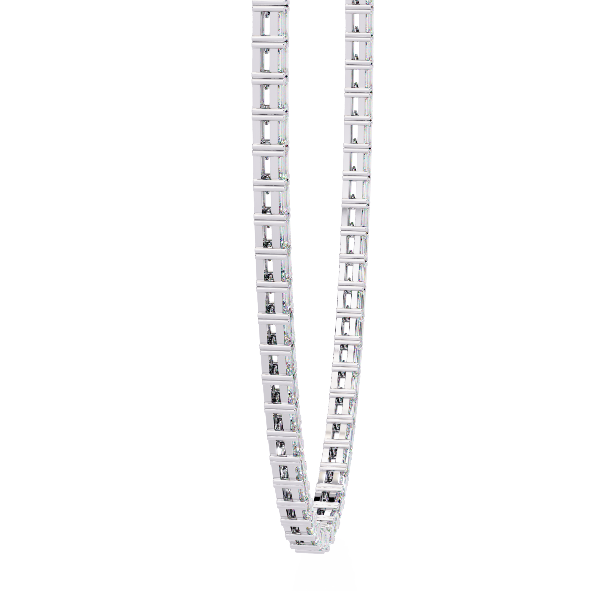 Emerald Cut Lab Grown Diamond Tennis Necklace | 18K Yellow Gold Eternity Riviera Chain