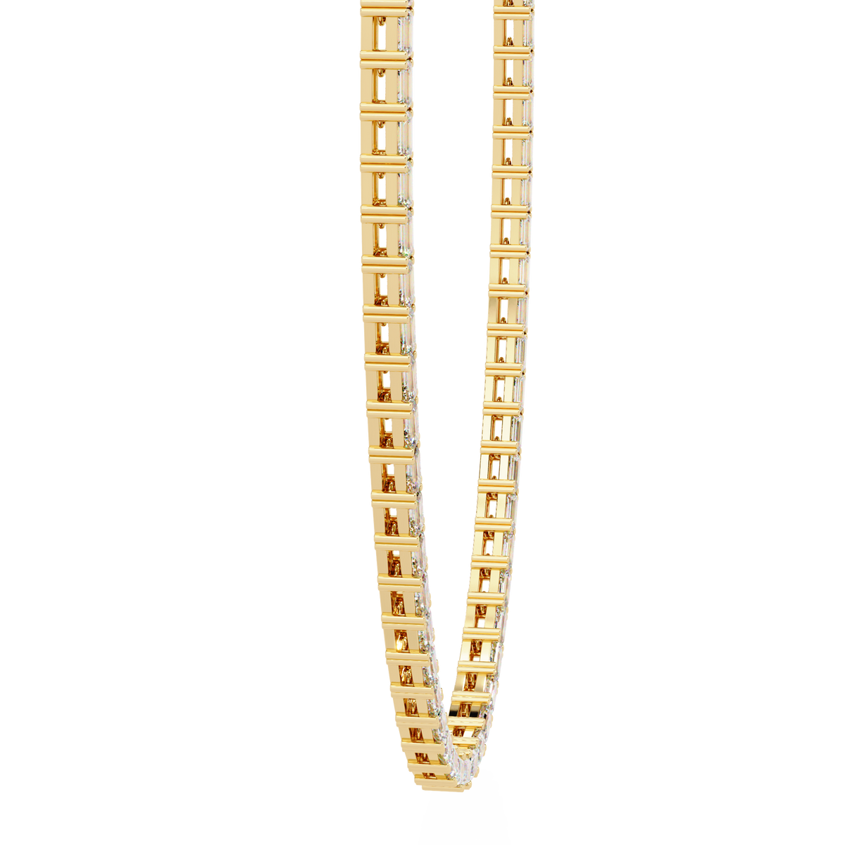 Emerald Cut Lab Grown Diamond Tennis Necklace | 18K Yellow Gold Eternity Riviera Chain