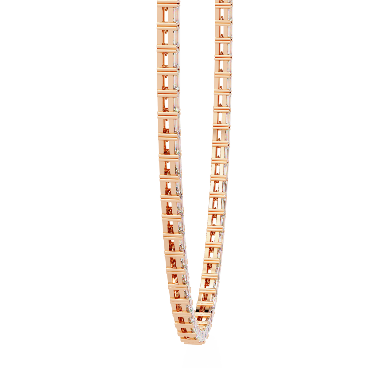 Emerald Cut Lab Grown Diamond Tennis Necklace | 18K Yellow Gold Eternity Riviera Chain