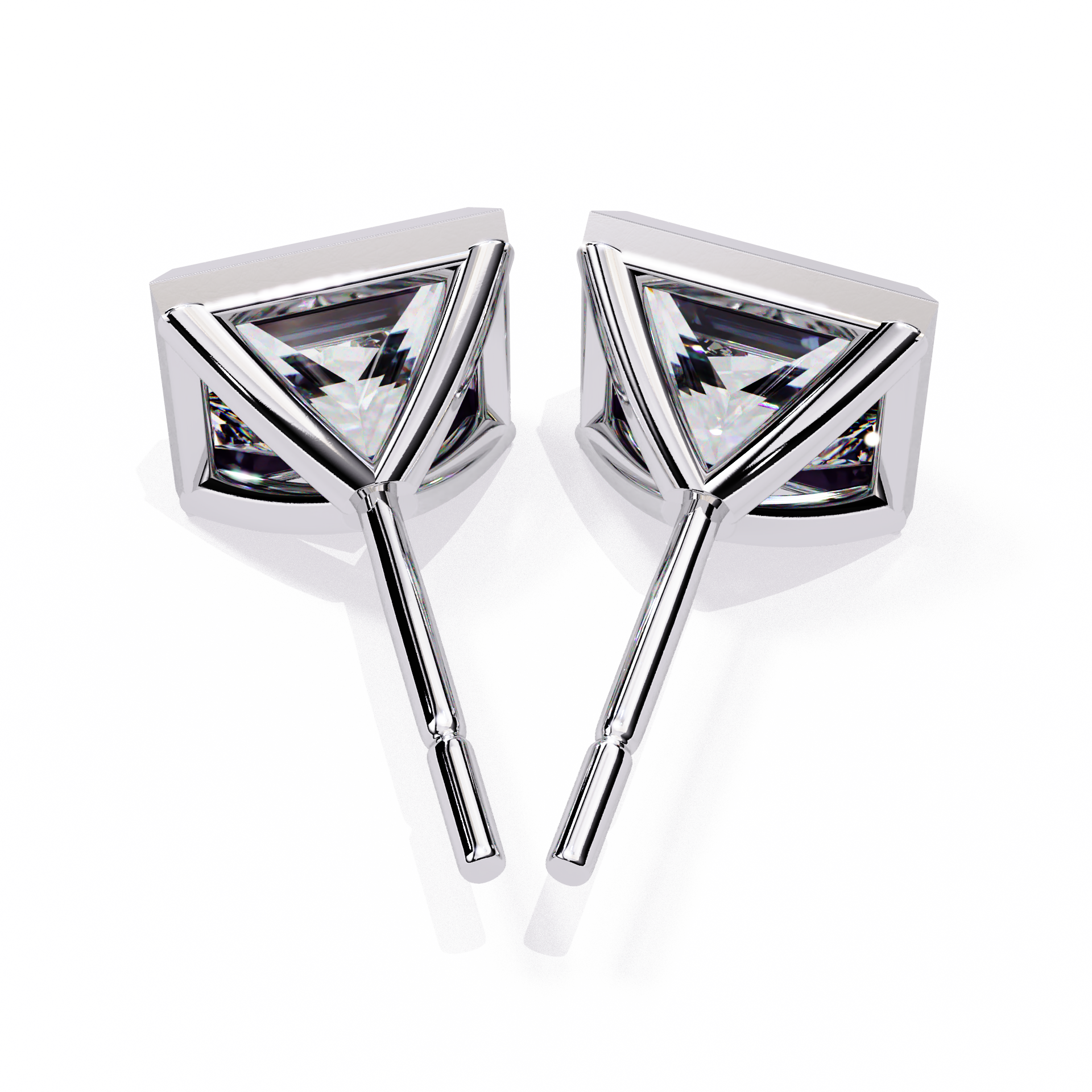 Bezel Set Princess Cut Diamond Stud Earrings in Yellow Gold