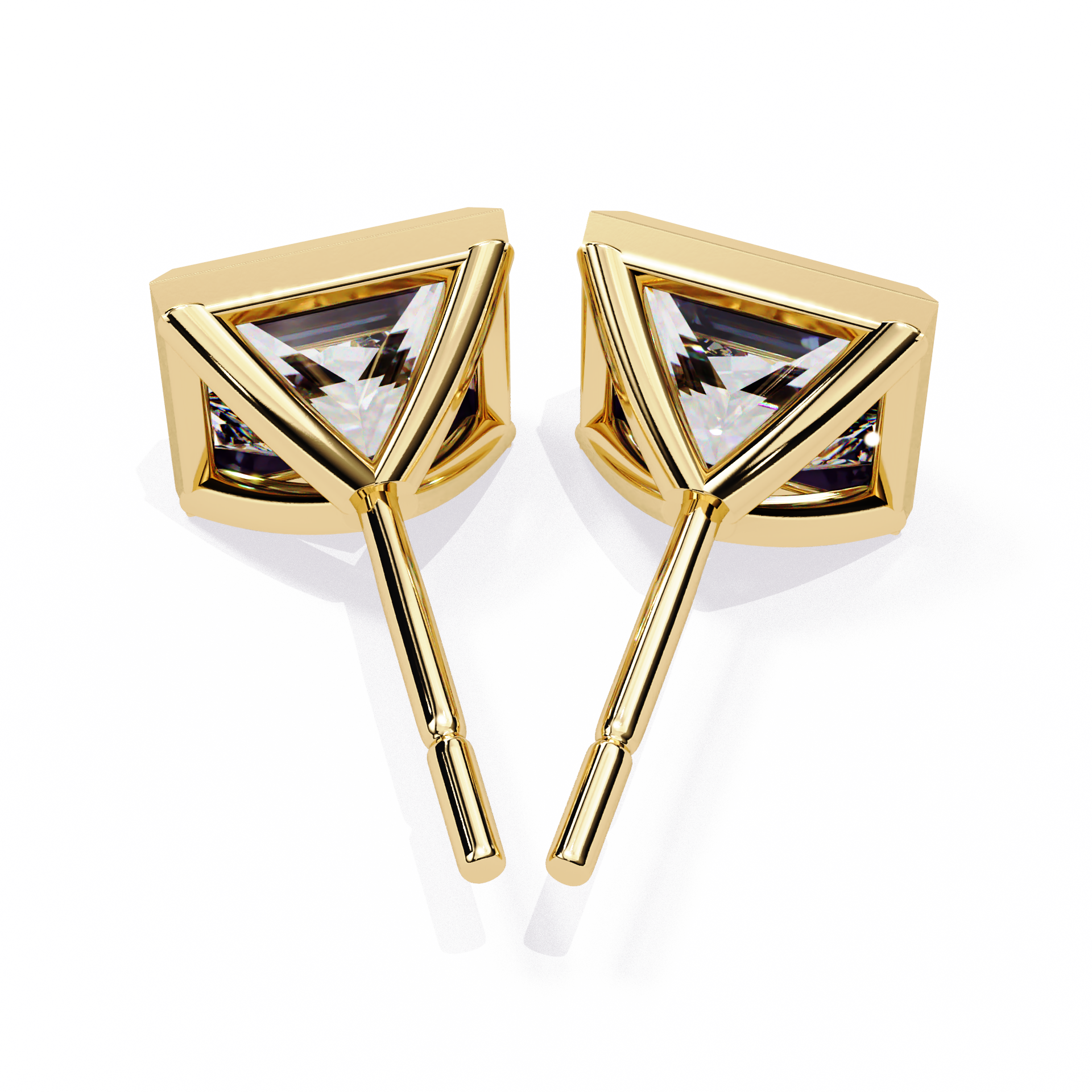 Bezel Set Princess Cut Diamond Stud Earrings in Yellow Gold