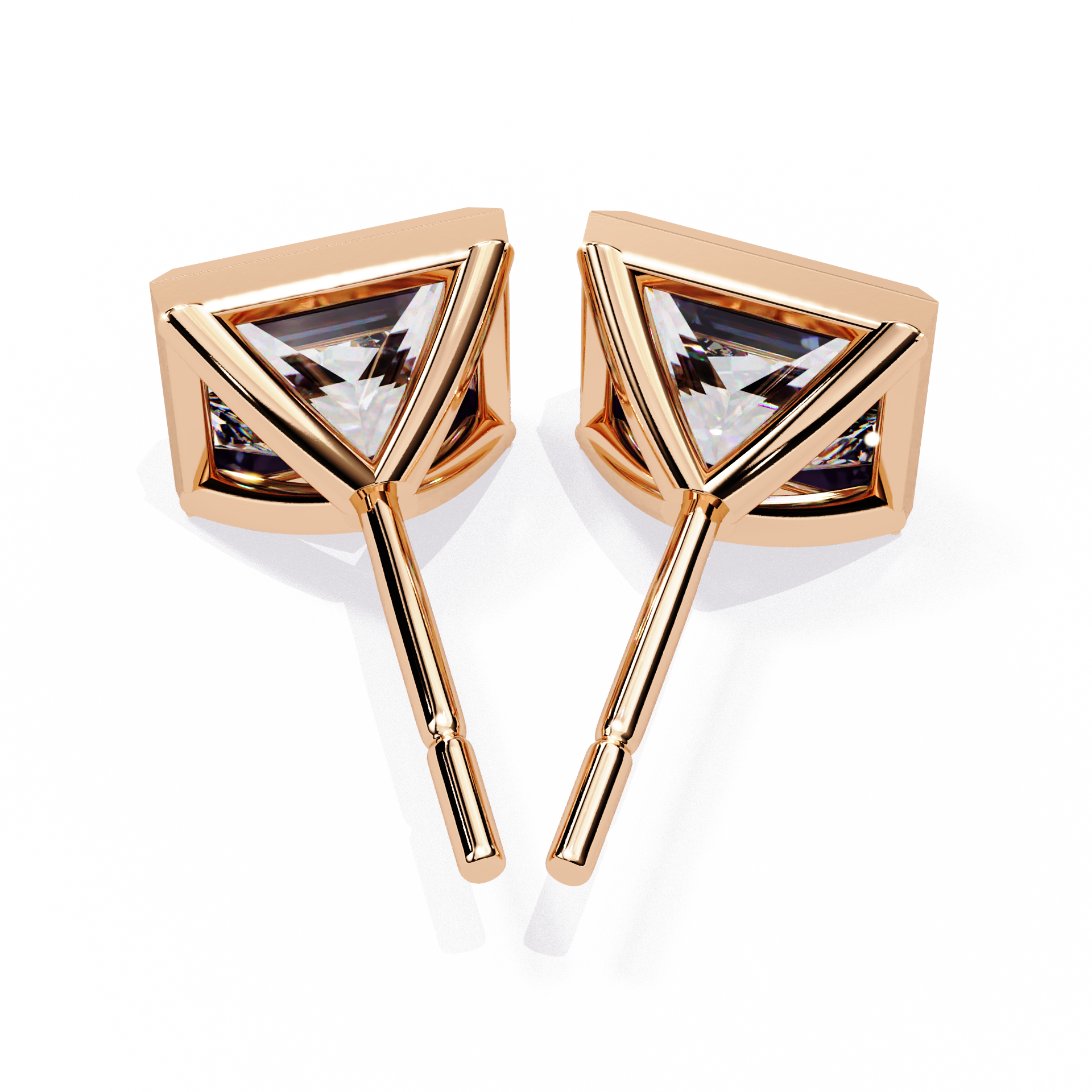 Bezel Set Princess Cut Diamond Stud Earrings in Yellow Gold